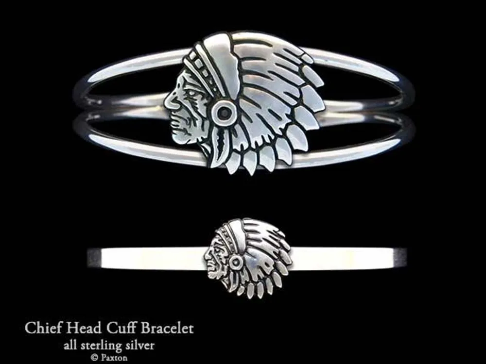 Indian Chief Head Cuff Bracelet Sterling Silver