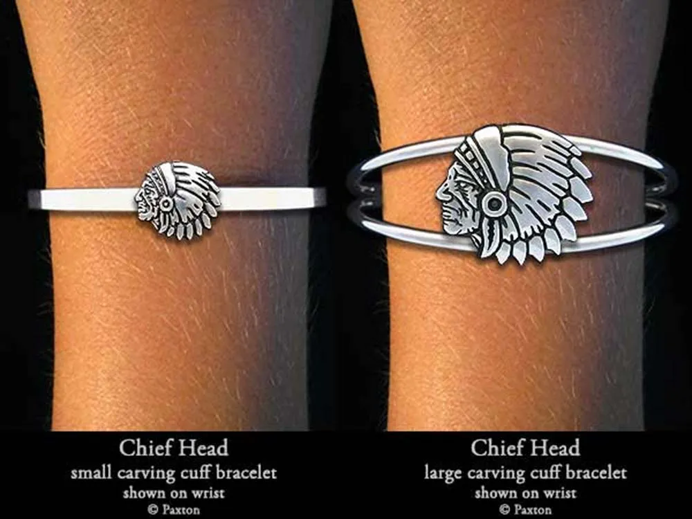 Indian Chief Head Cuff Bracelet Sterling Silver