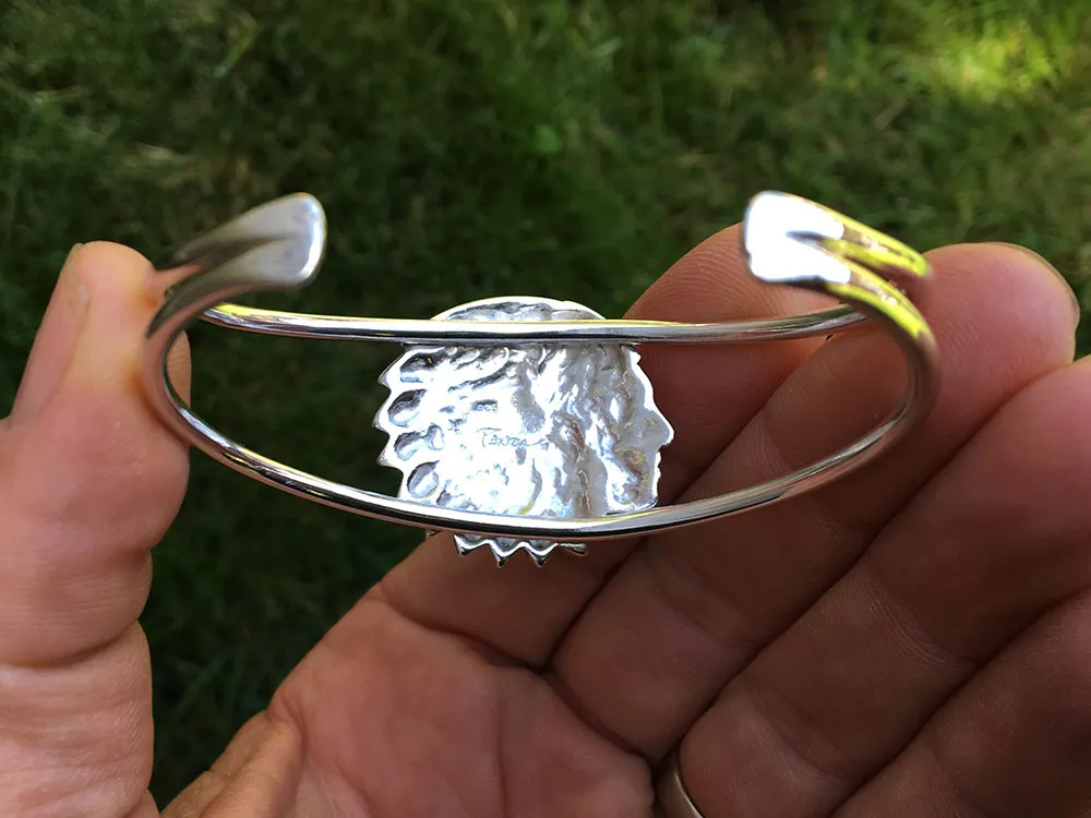 Indian Chief Head Cuff Bracelet Sterling Silver
