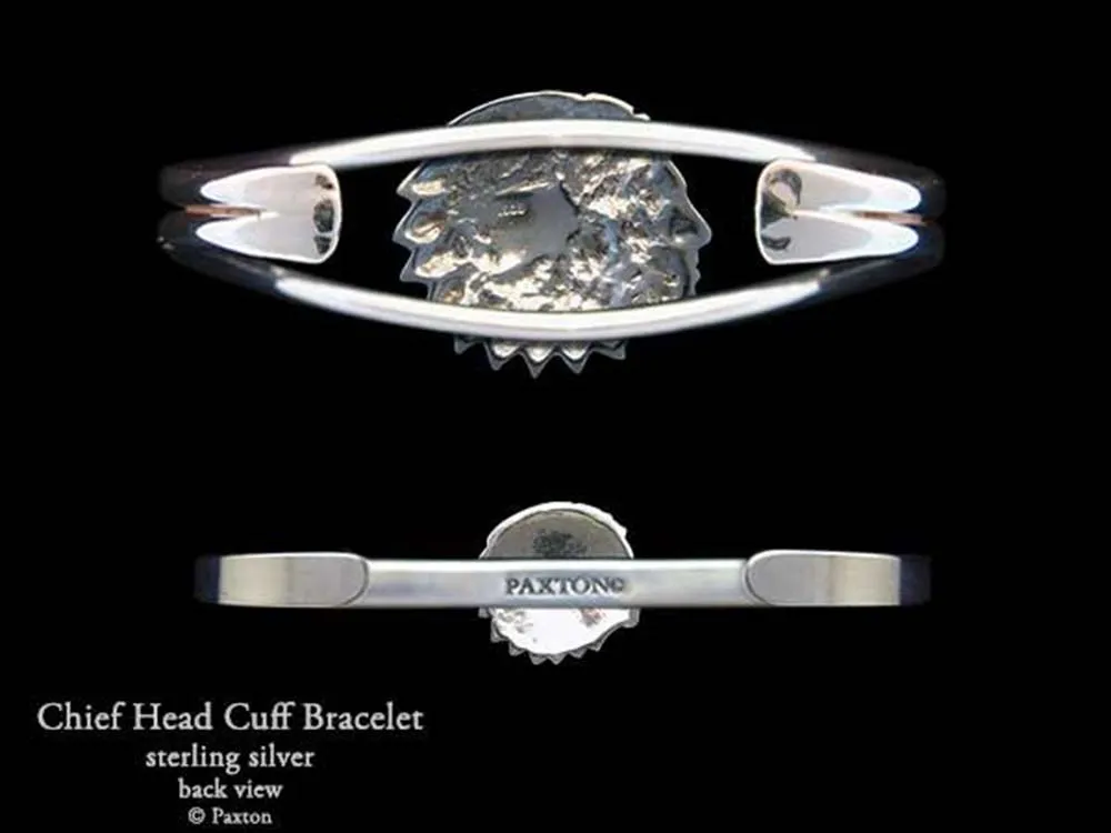 Indian Chief Head Cuff Bracelet Sterling Silver