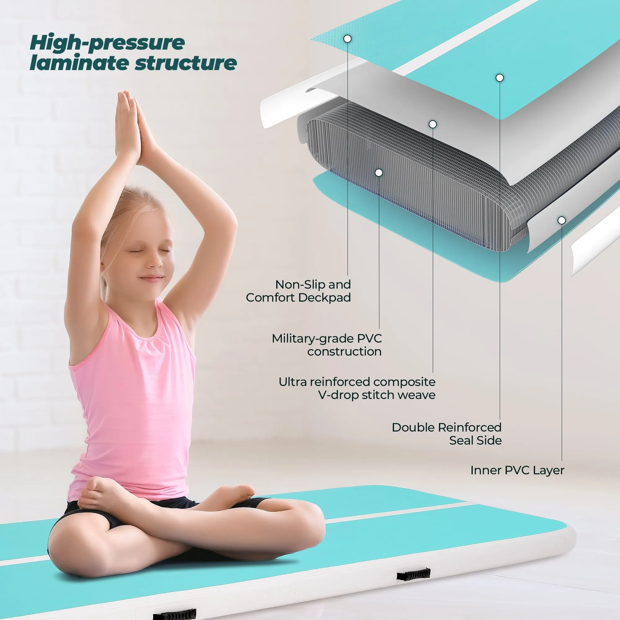 Inflatable Gymnastics Mat 10FT Air Track Tumbling Mat with Air Pump for Home Gym Training Yoga Water Cheerleading