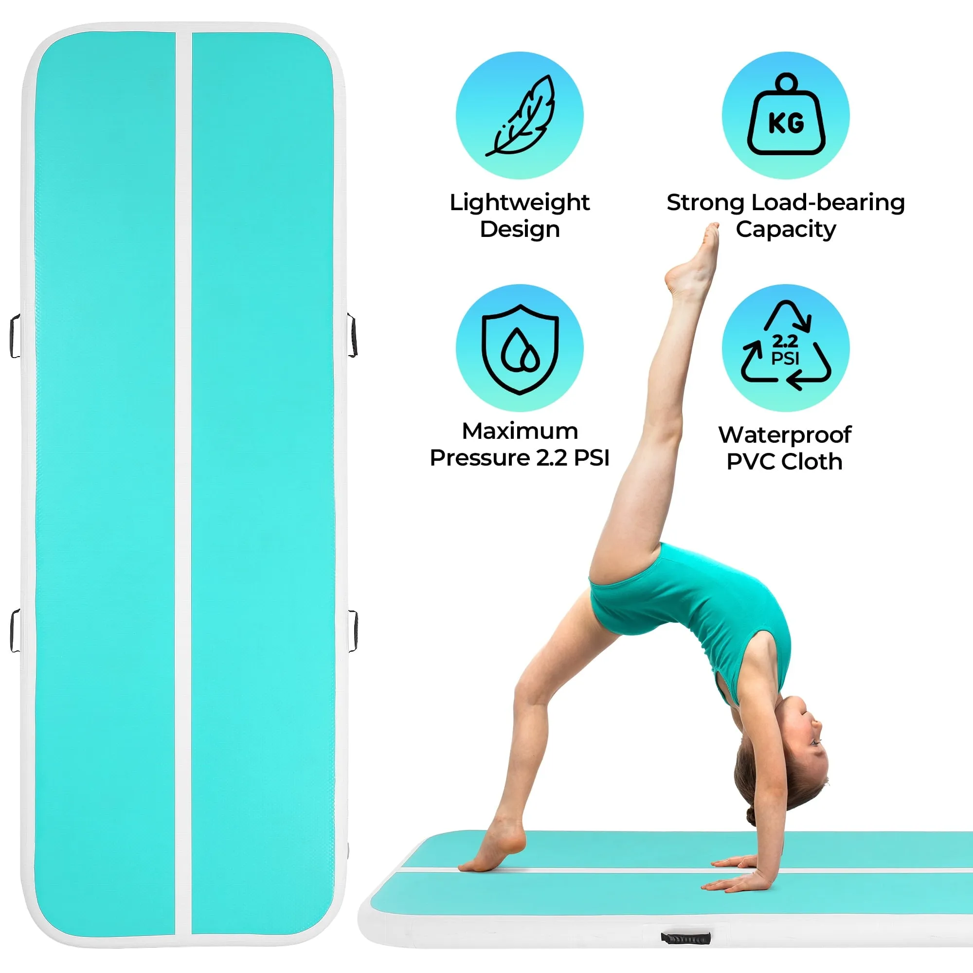 Inflatable Gymnastics Mat 10FT Air Track Tumbling Mat with Air Pump for Home Gym Training Yoga Water Cheerleading