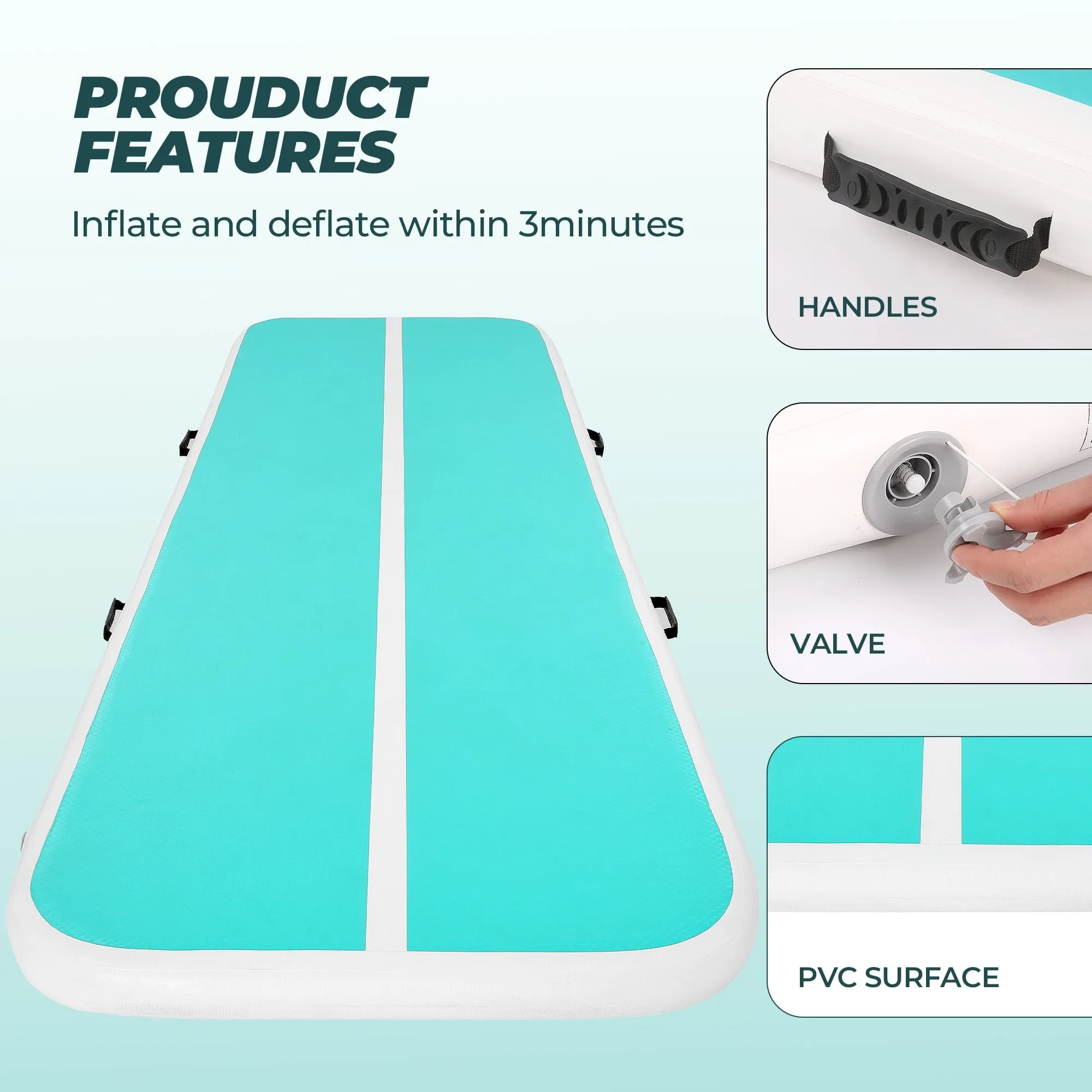 Inflatable Gymnastics Mat 10FT Air Track Tumbling Mat with Air Pump for Home Gym Training Yoga Water Cheerleading