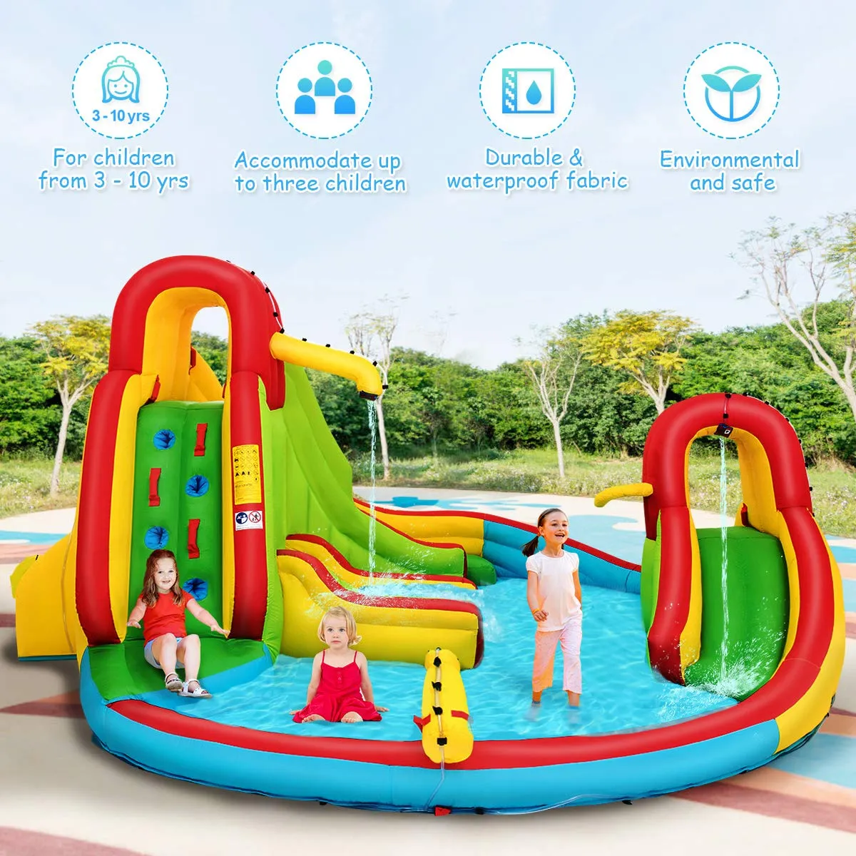 Inflatable Water Park Jumping Castle, Kids Jumping Bounce House w/ 680W Air Blower