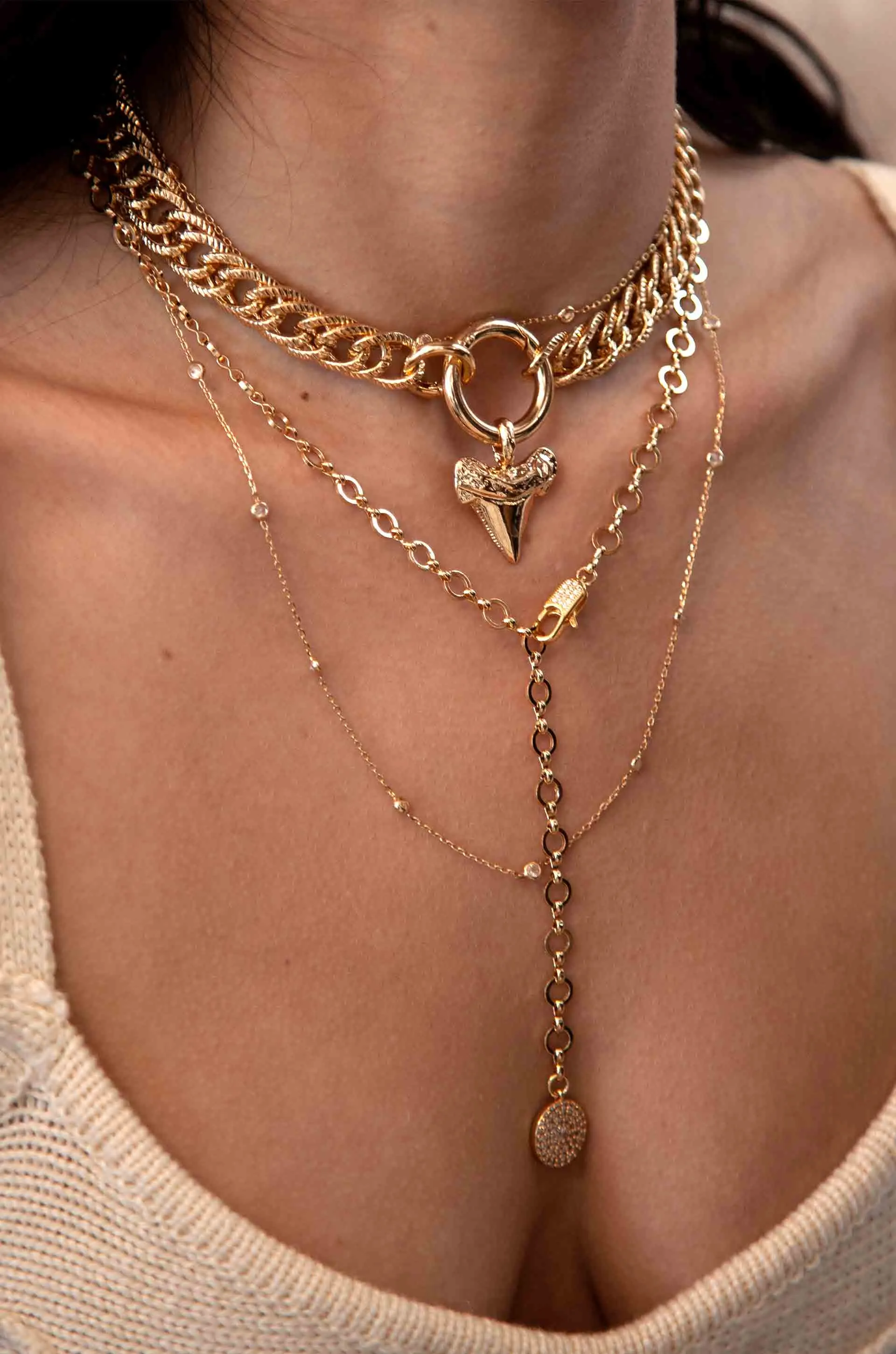 Into the Deep 18k Gold Plated Sharktooth Choker Necklace