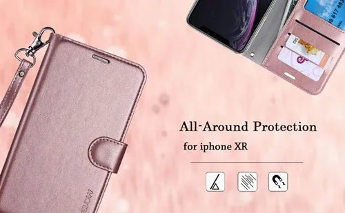 iPhone XR Case, ERAGLOW Luxury PU Leather Wallet Flip Protective Phone Case Cover with Card Slots and kicktand for iPhone XR 6.1"