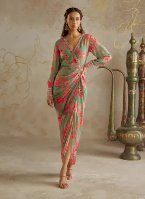 Jade rose draped dress