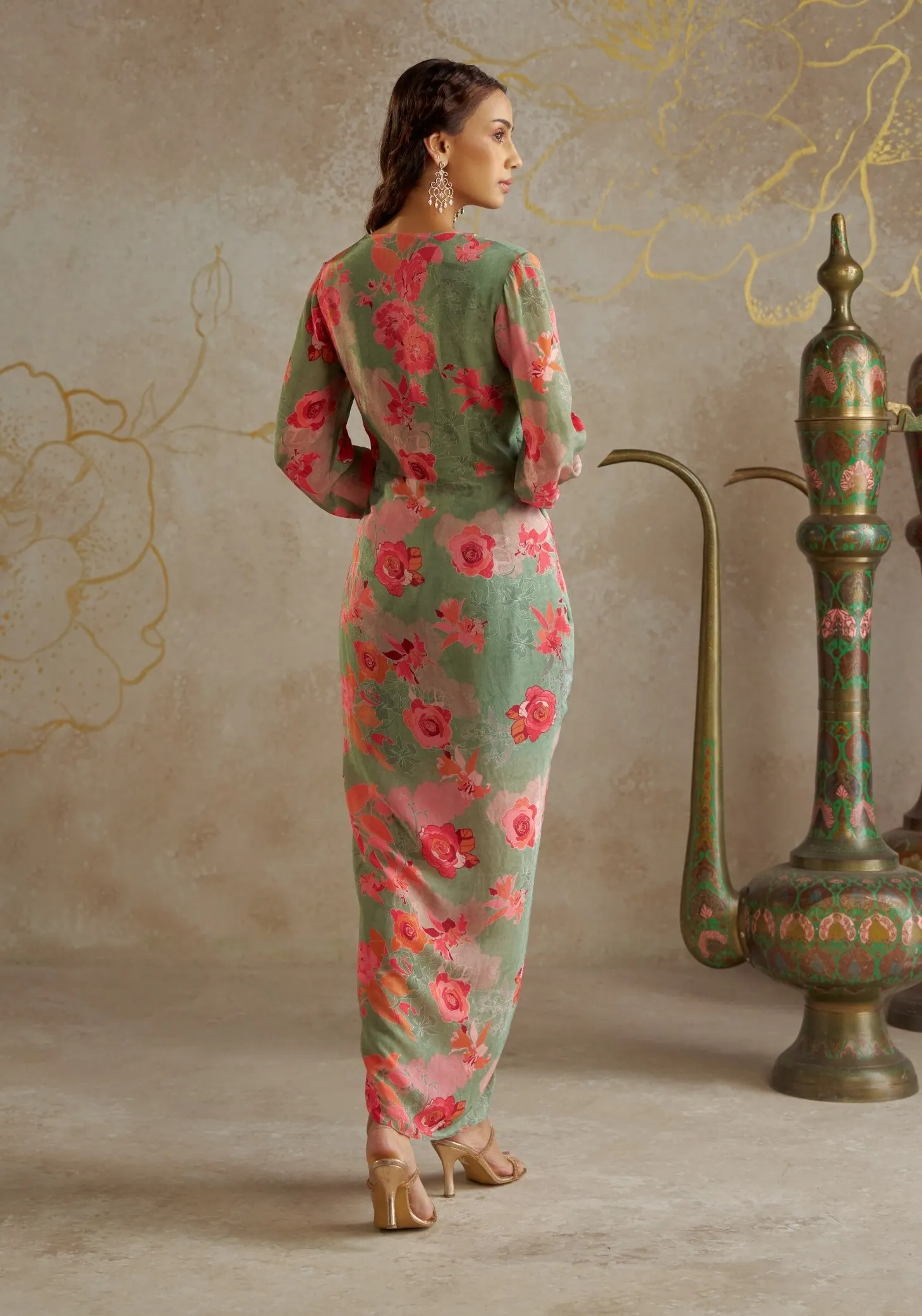 Jade rose draped dress
