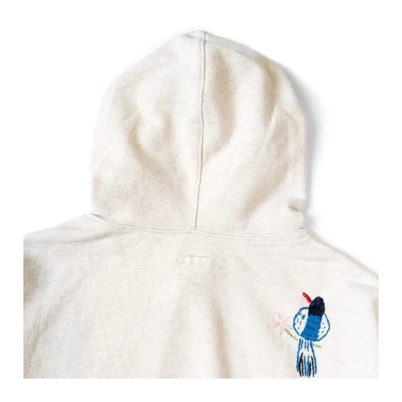 Japanese casual floral bird-embroidered cotton baggy sweatshirt