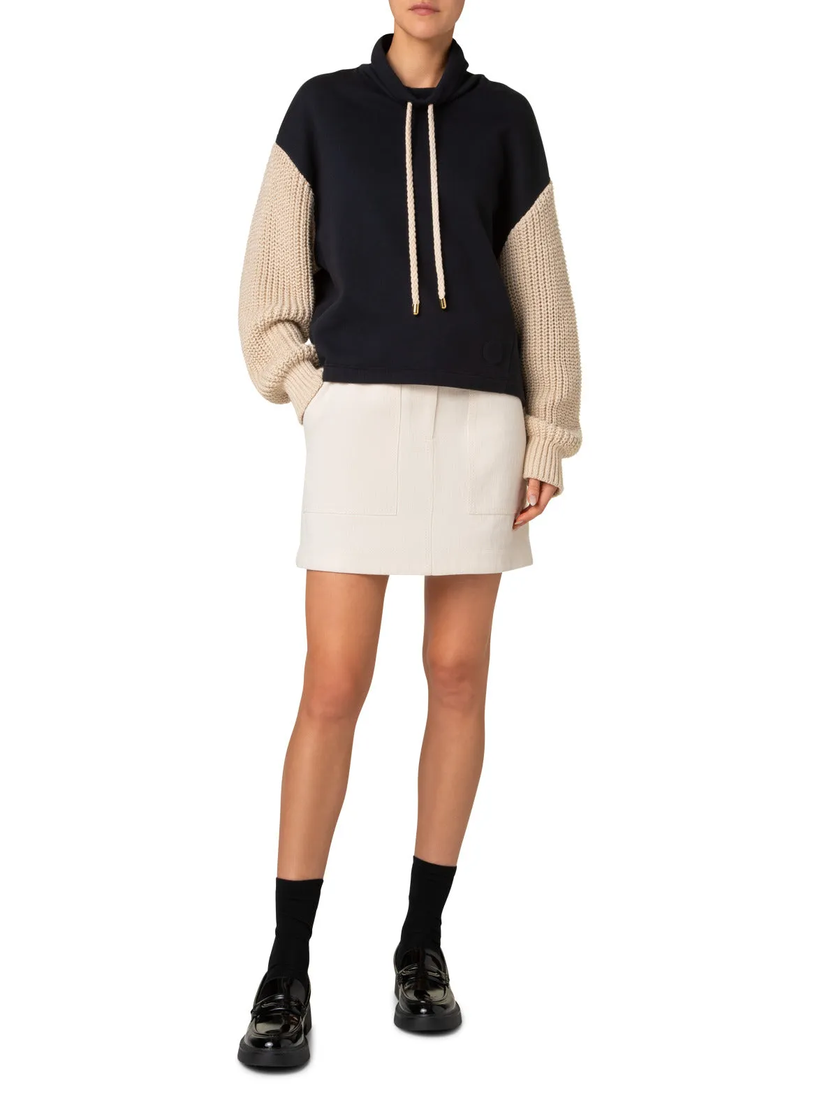 Jersey Hoodie with Knit Sleeves