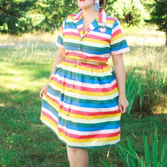 JOANIE CLOTHING Rainbow Cotton Shirt Dress