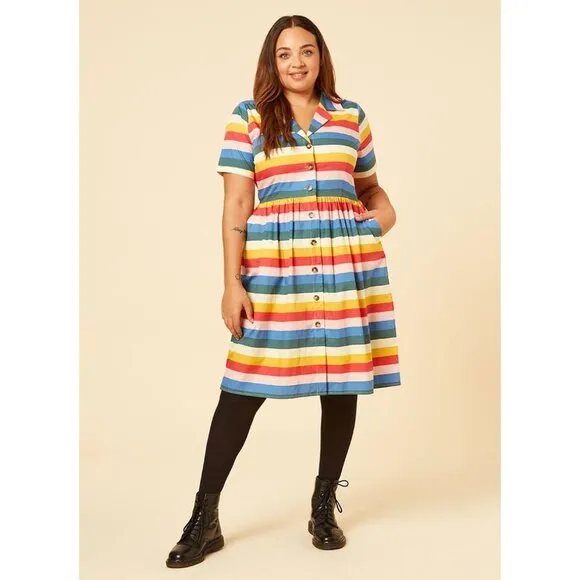 JOANIE CLOTHING Rainbow Cotton Shirt Dress