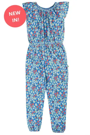 Jolee Jumpsuit Blue with Flowers and Bees Frugi Organic Clothing - Kid's Summer Clothing