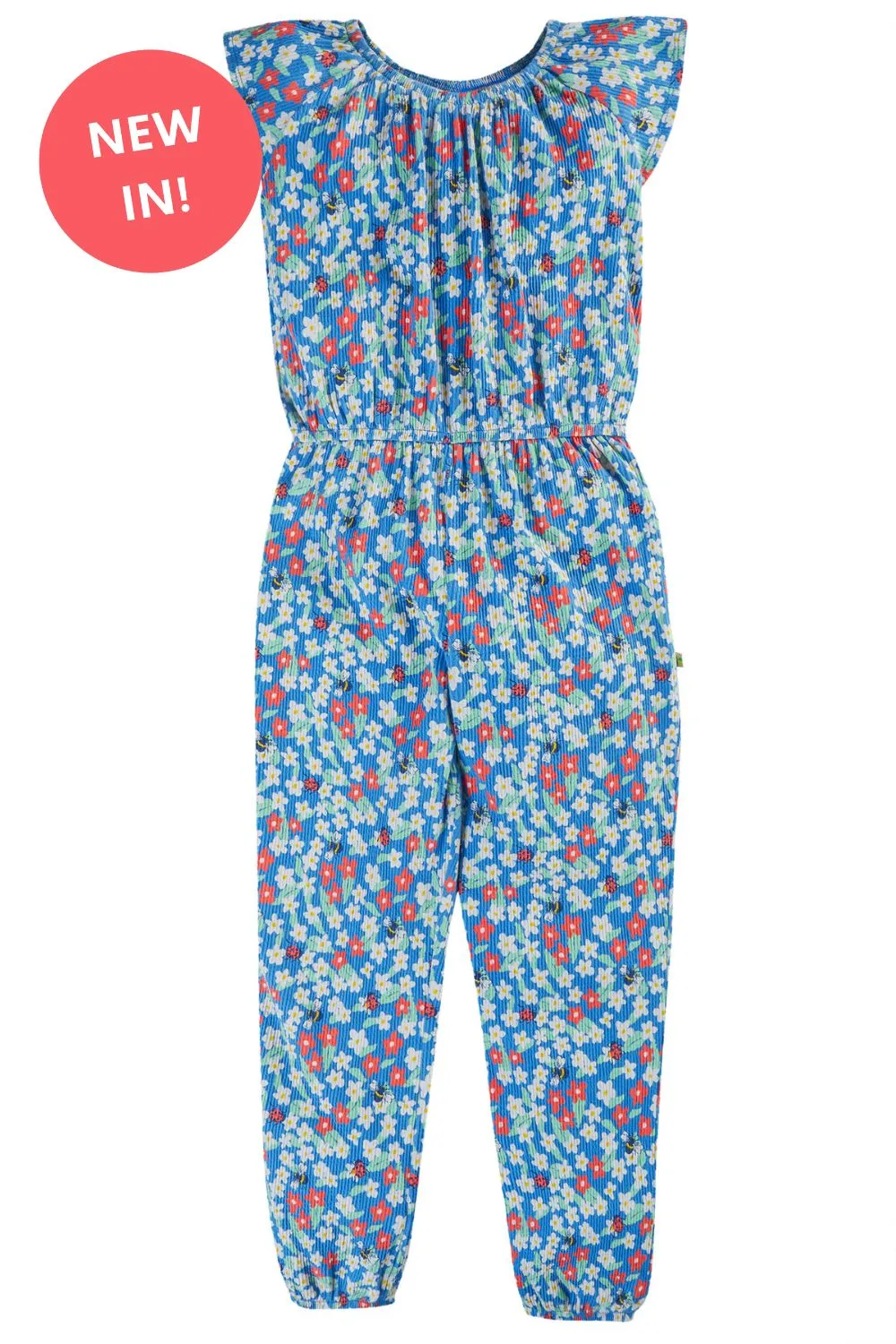 Jolee Jumpsuit Blue with Flowers and Bees Frugi Organic Clothing - Kid's Summer Clothing