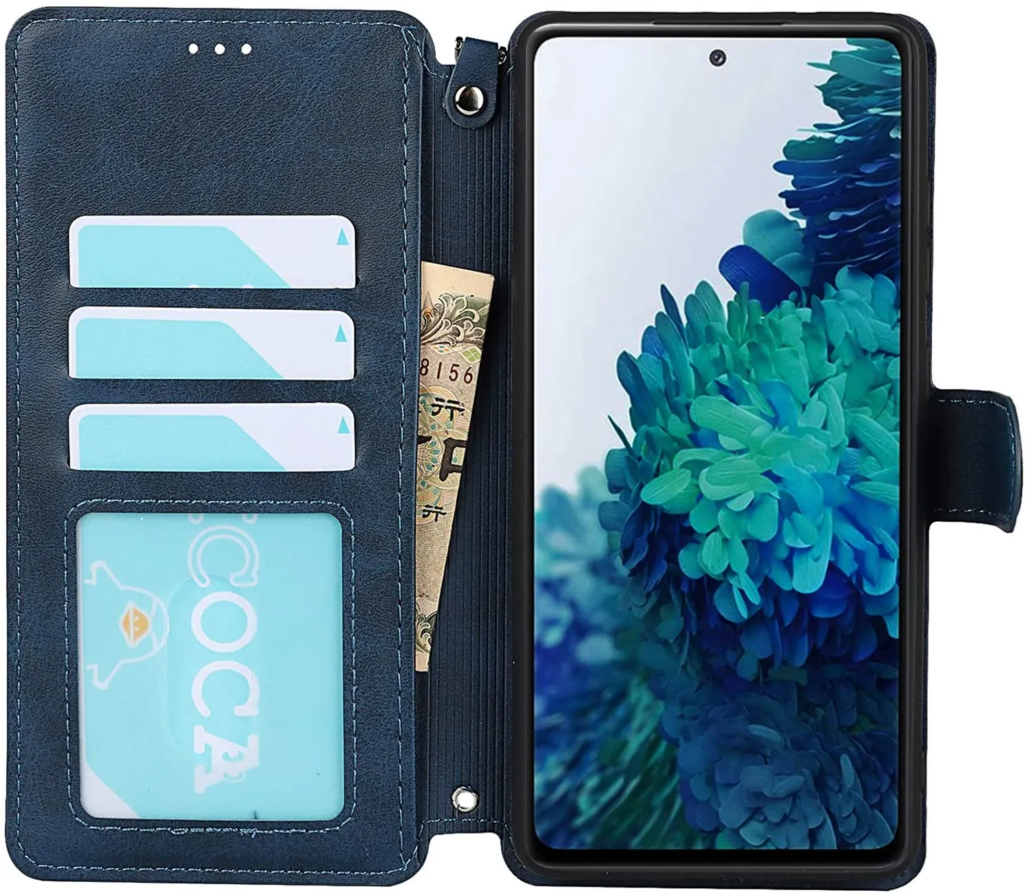 JWS-C Samsung Galaxy S20 FE Wallet Cover with Card Holder Wrist Strap Lanyard PU Leather Case for Women and Men-Samsung Galaxy S20 FE Flip Cell Phone case-Blue