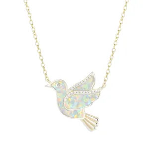 Kamaria - Sterling Silver - 14K Gold Plated - White Opal Crystal Adjust. 18" Dove Necklace
