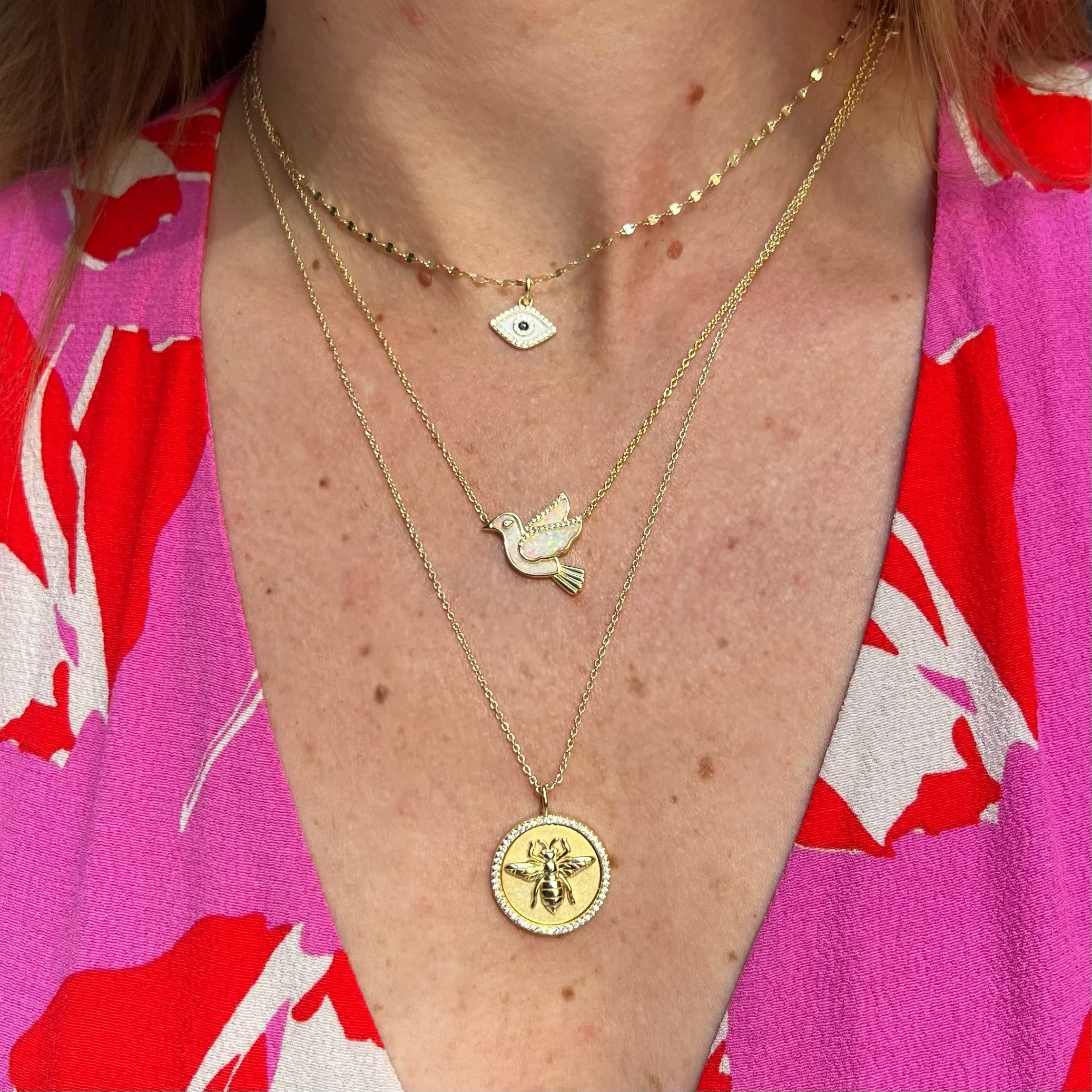 Kamaria - Sterling Silver - 14K Gold Plated - White Opal Crystal Adjust. 18" Dove Necklace