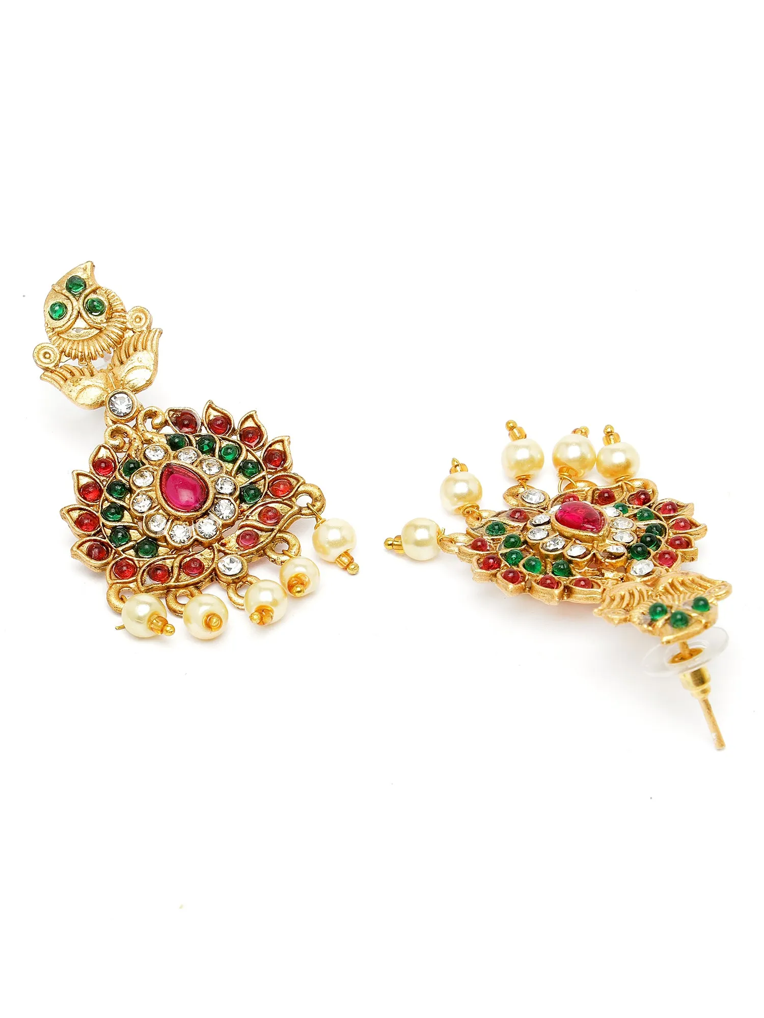 Karatcart Gold Plated Floral Design Choker Temple Jewellery Set for Women