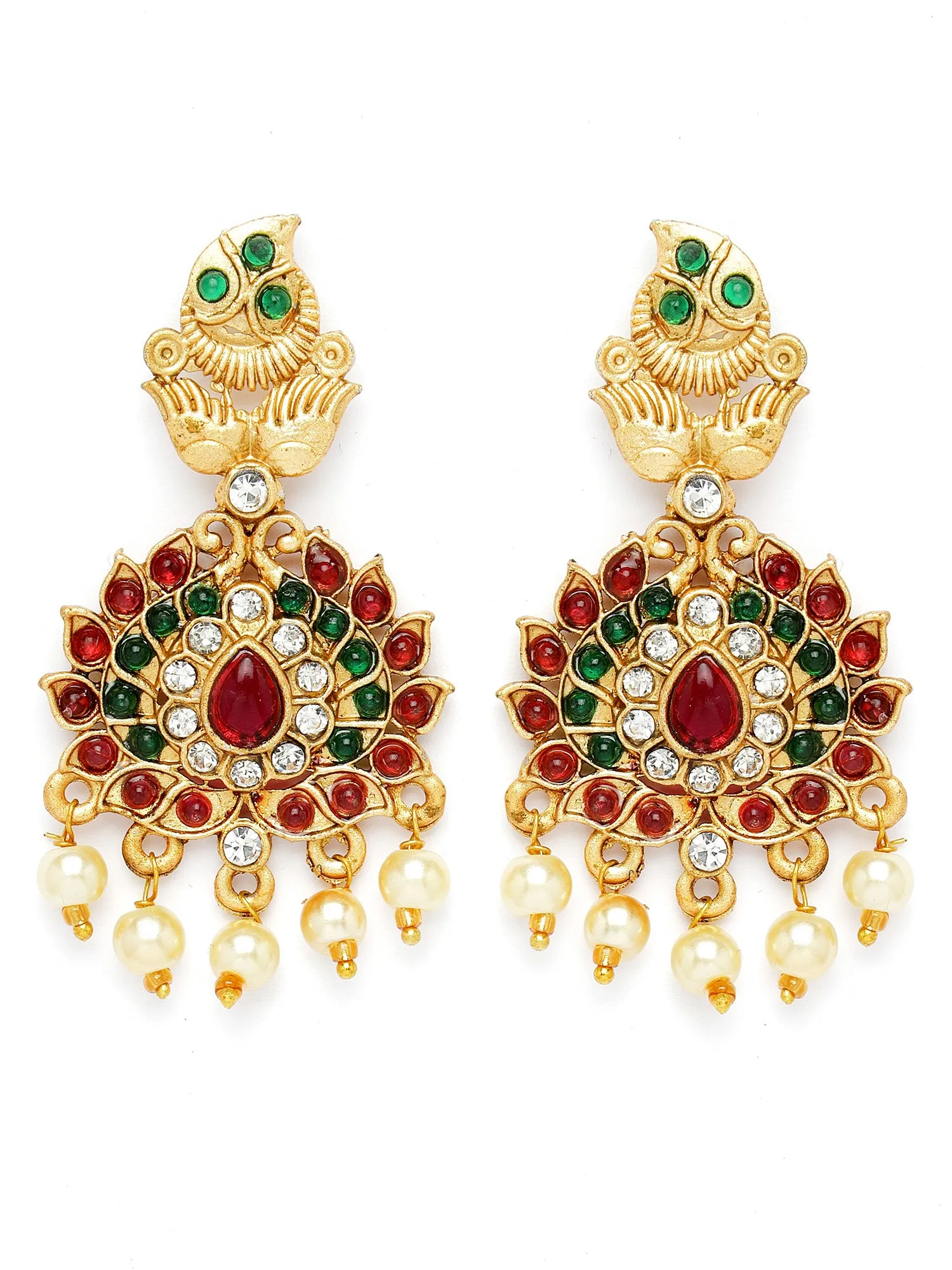 Karatcart Gold Plated Floral Design Choker Temple Jewellery Set for Women