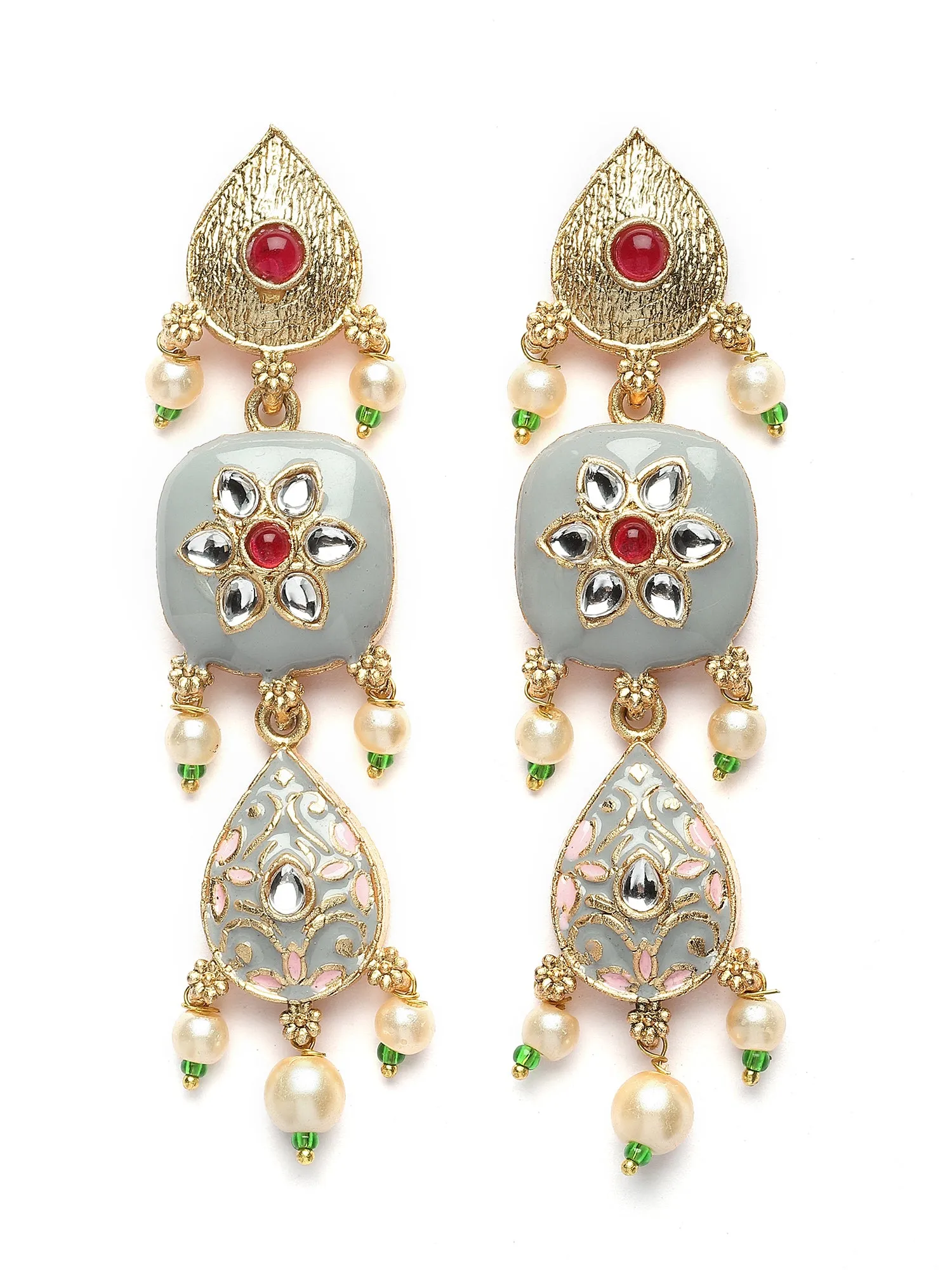 KARATCART Gold Plated Kundan Choker Grey Jewellery Set for Women