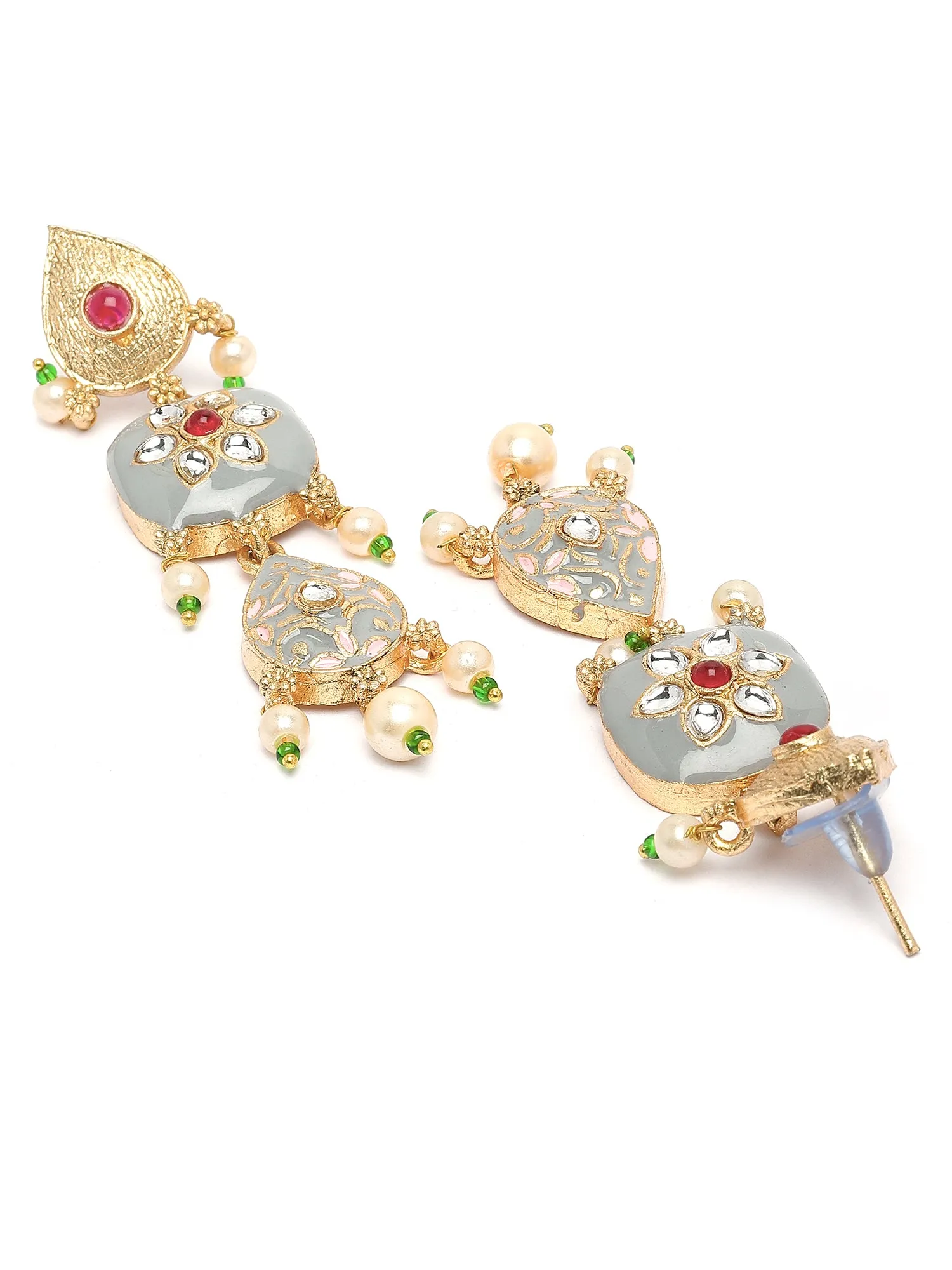 KARATCART Gold Plated Kundan Choker Grey Jewellery Set for Women