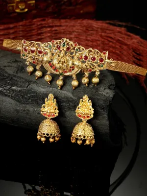 Karatcart Gold Plated Laxmi Mata Design Choker Temple Jewellery Set for Women