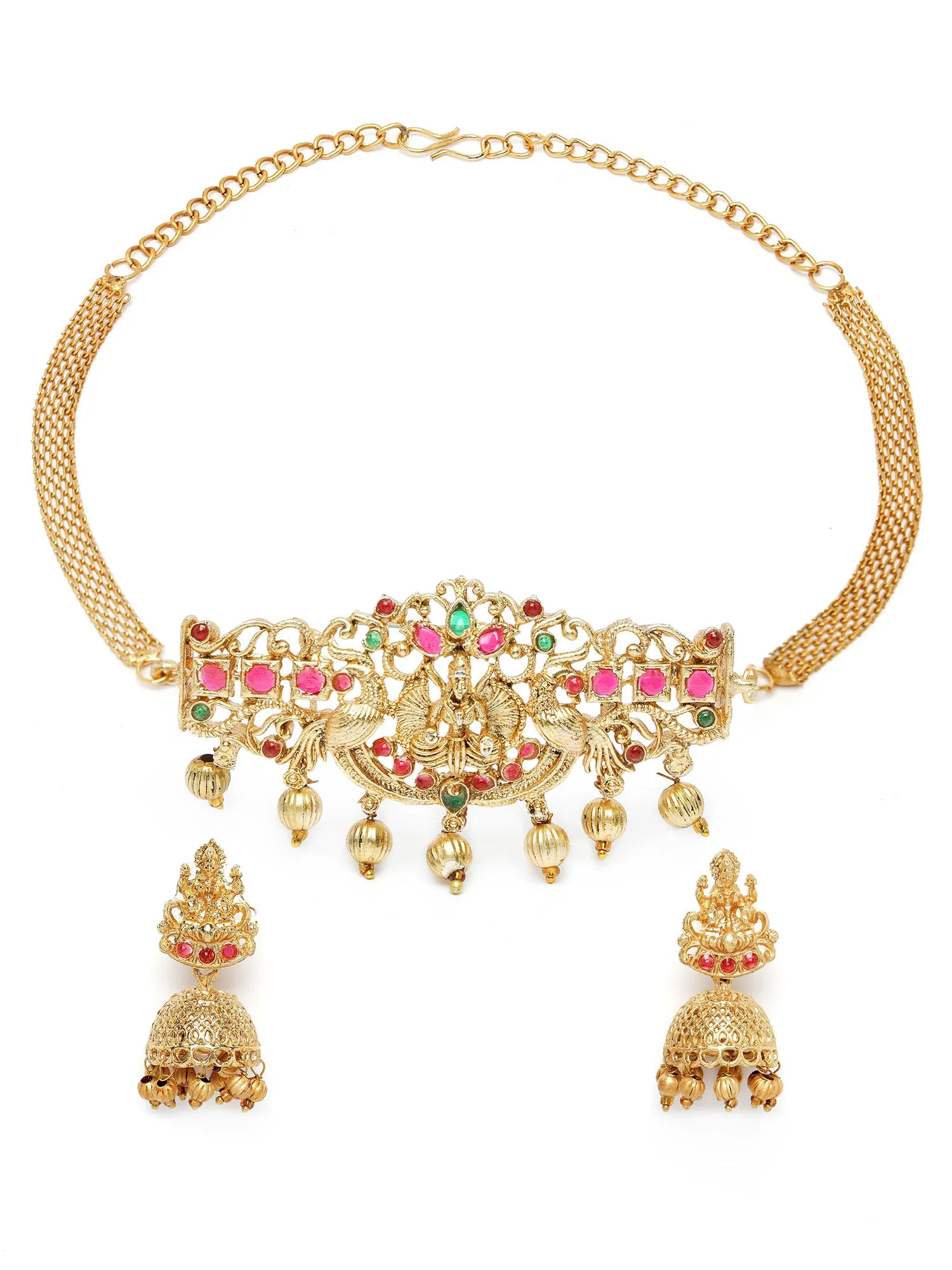 Karatcart Gold Plated Laxmi Mata Design Choker Temple Jewellery Set for Women