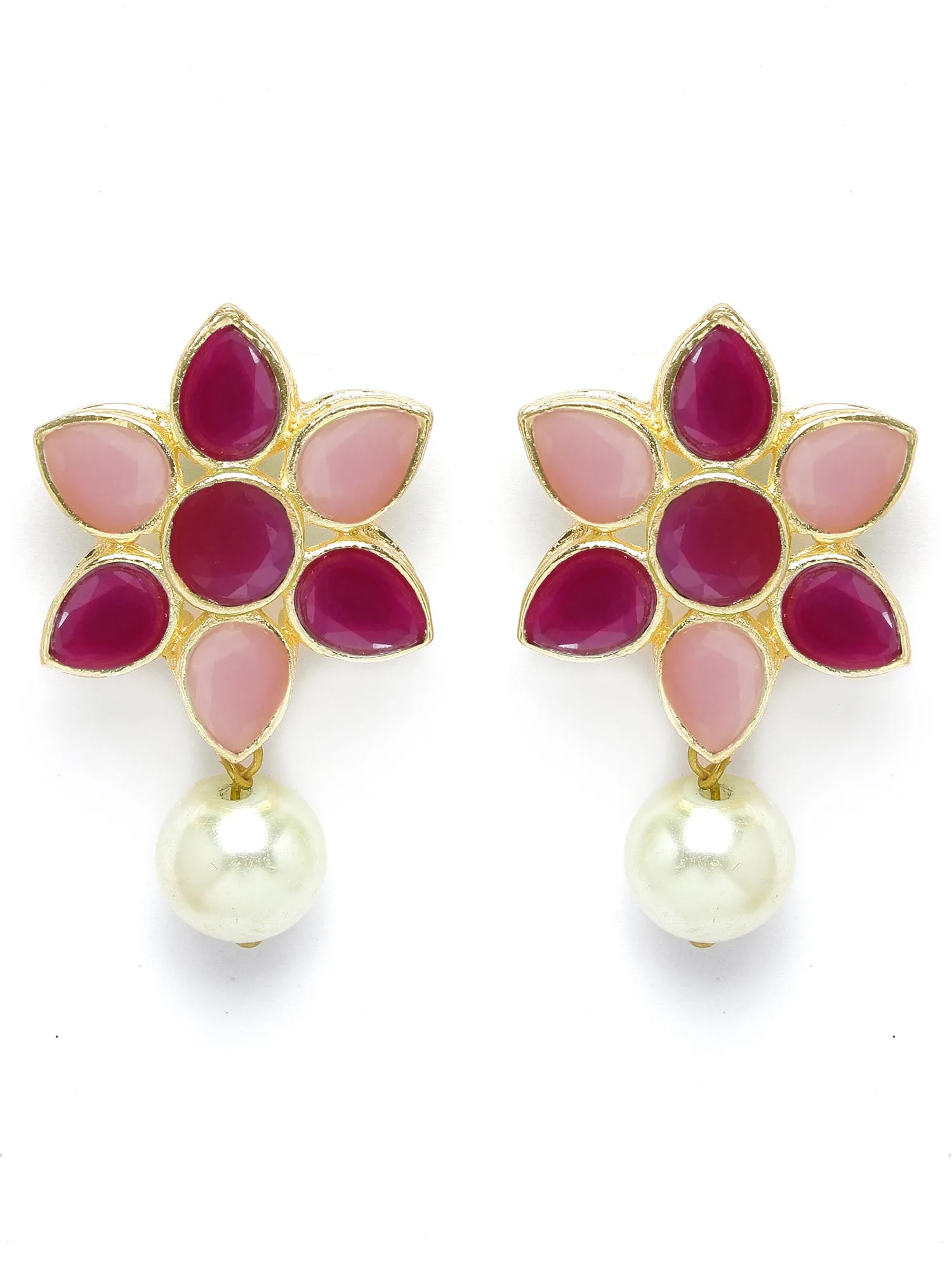 Karatcart Gold Plated Pearl Beaded Royal Pink and Baby Pink Kundan Stone Choker Necklace Set
