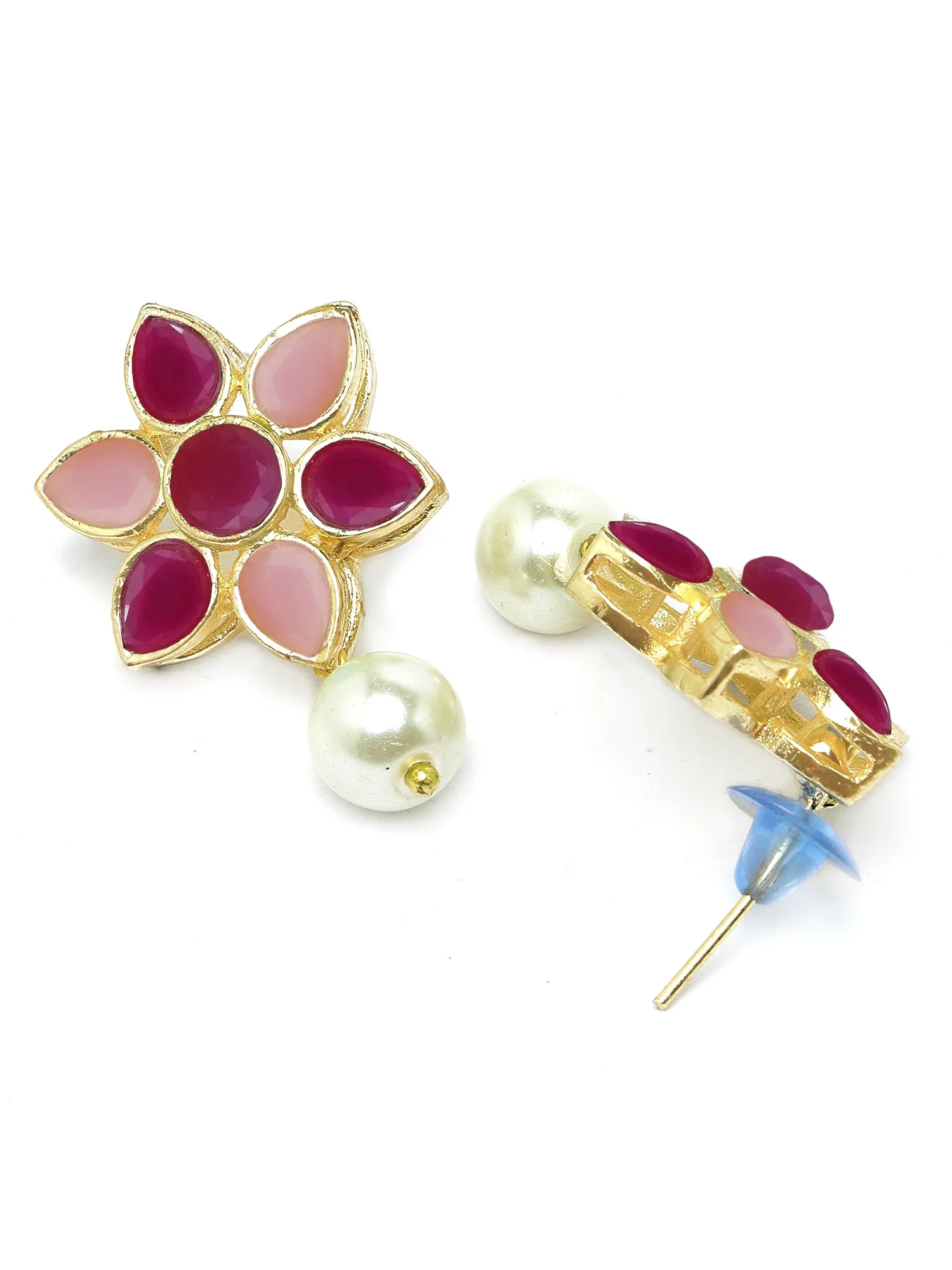 Karatcart Gold Plated Pearl Beaded Royal Pink and Baby Pink Kundan Stone Choker Necklace Set