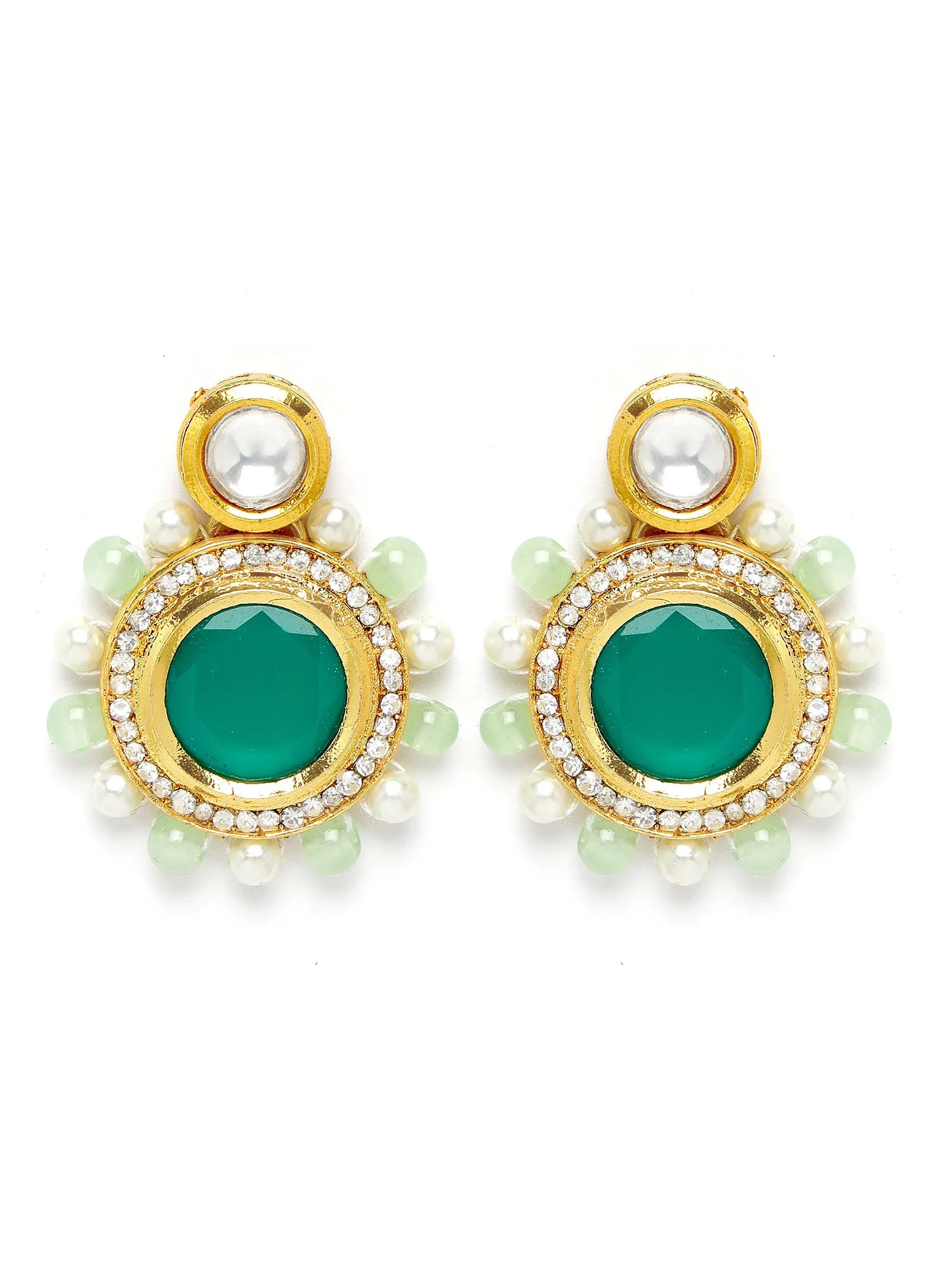 KARATCART Gold Plated Polki Choker Green Jewellery Set for Women