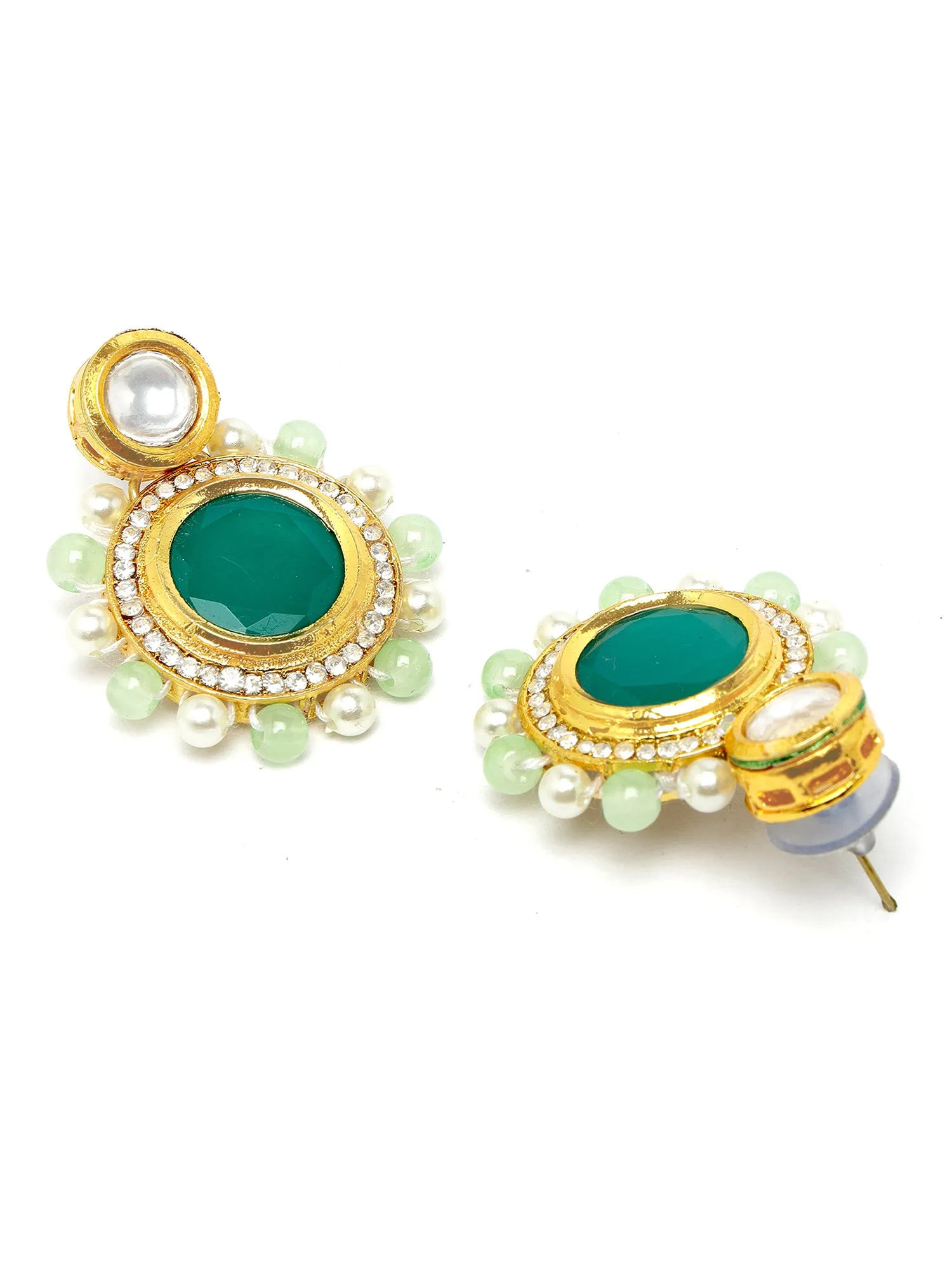 KARATCART Gold Plated Polki Choker Green Jewellery Set for Women