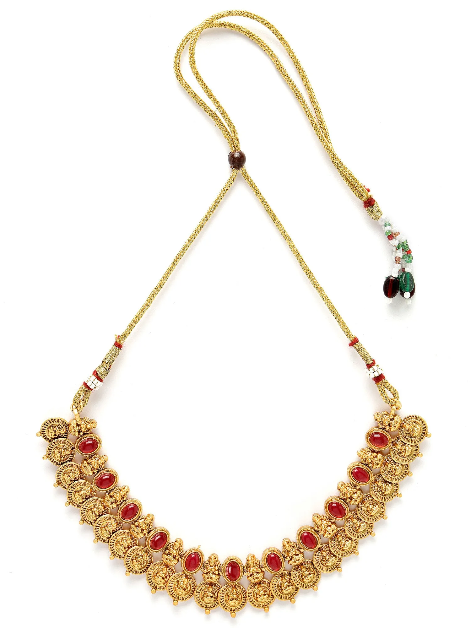 Karatcart Gold Plated Red Stones Classic Laxmi Mata Temple Jewellery Set for Women