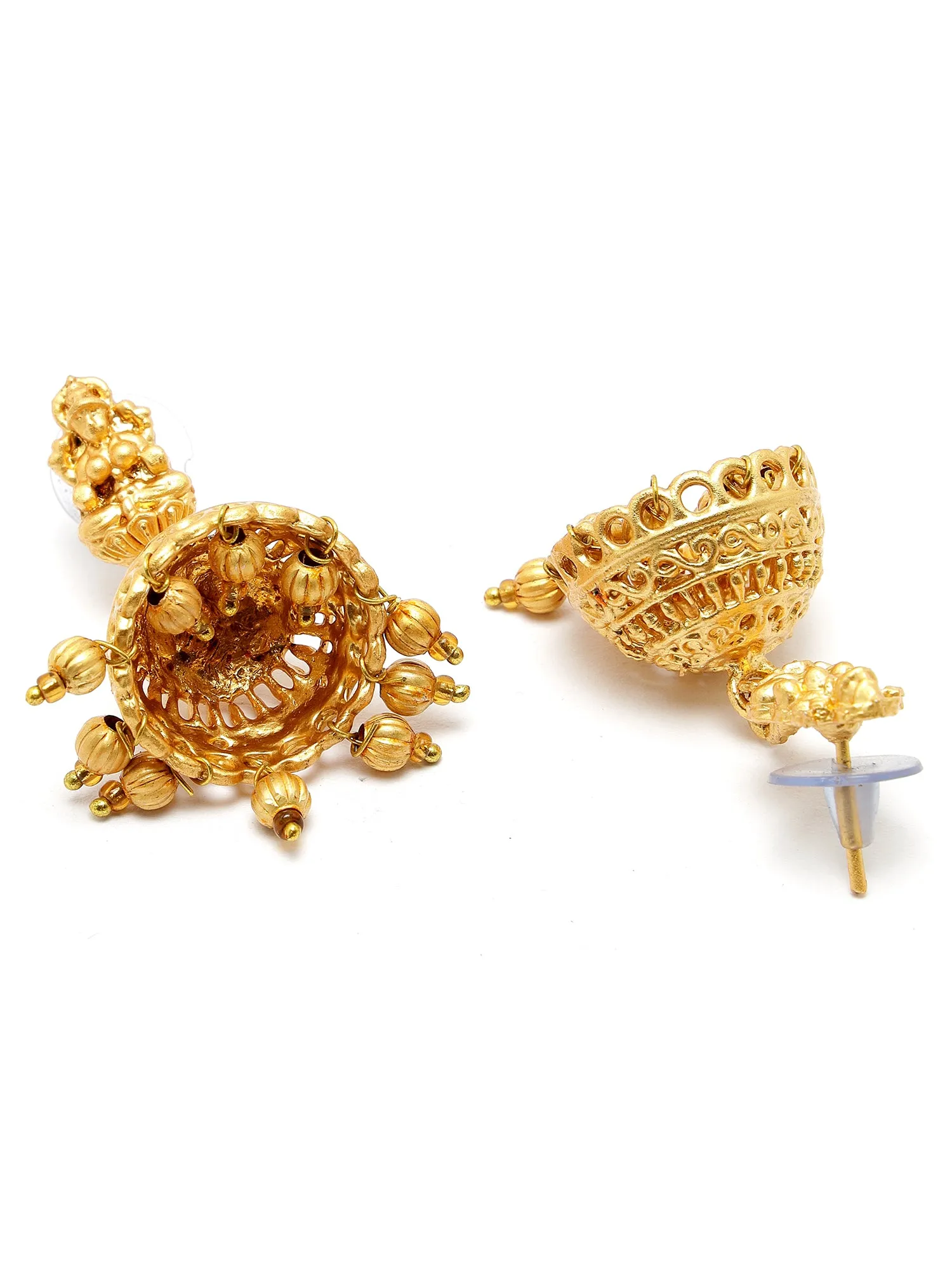 Karatcart Gold Plated Red Stones Classic Laxmi Mata Temple Jewellery Set for Women