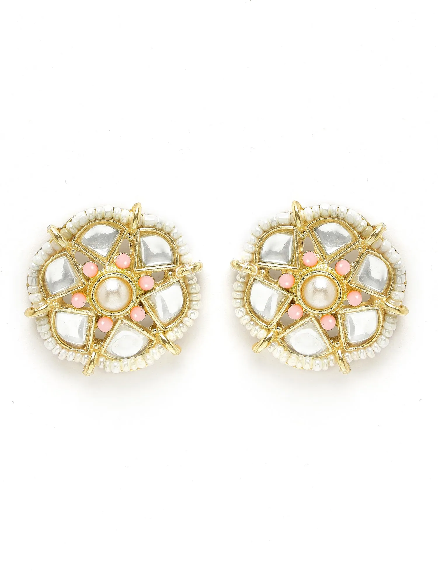 Karatcart Light Green Beaded Pink Carved Stone Kundan Rani Haar Necklace Set for Women