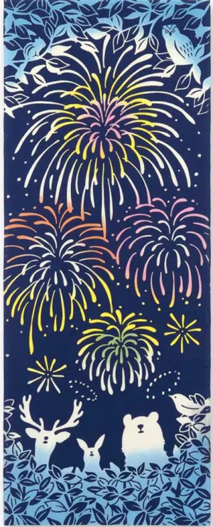 Kenema - 　Forest Fireworks　森の花火　  (The dyed Tenugui) - Japanese traditional Tenugui