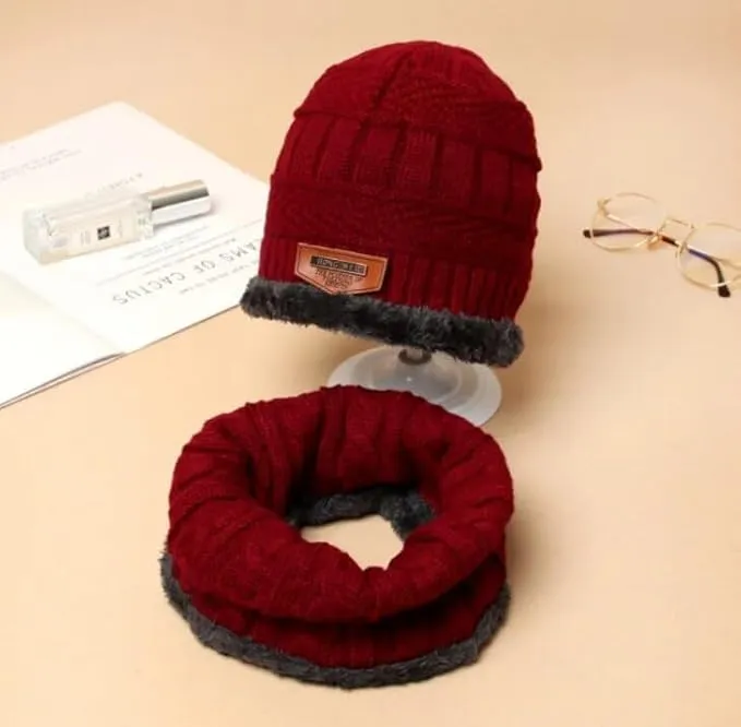 Kids Winter Beanie Hats Scarf Thick Warm Slouchy Beanies Hat Knit Skull Cap Neck Warmer for Boy & Girls | Wool Beanie Cap With Neck Muffler