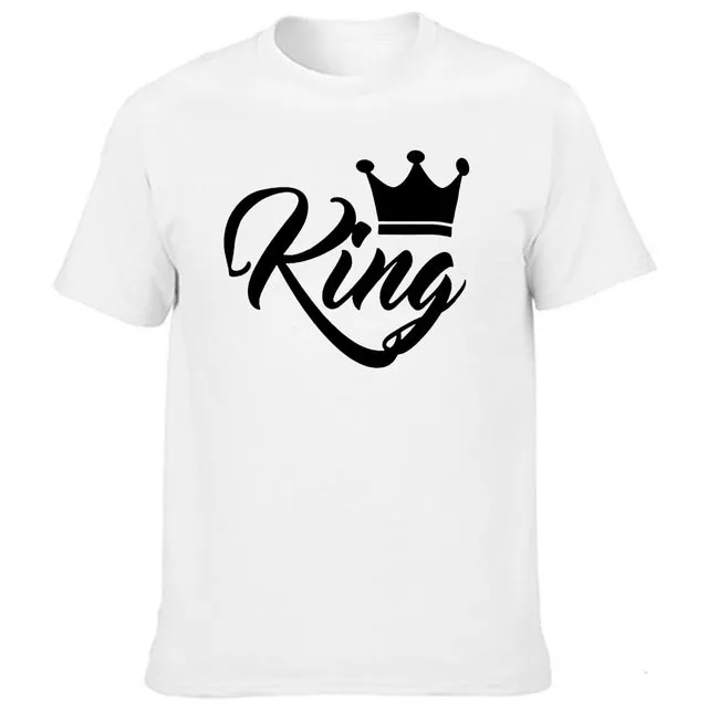 KING QUEEN Crown Printed Black White T shirts Summer Casual O-neck Short Sleeve Tees Couple Lovers tshirt