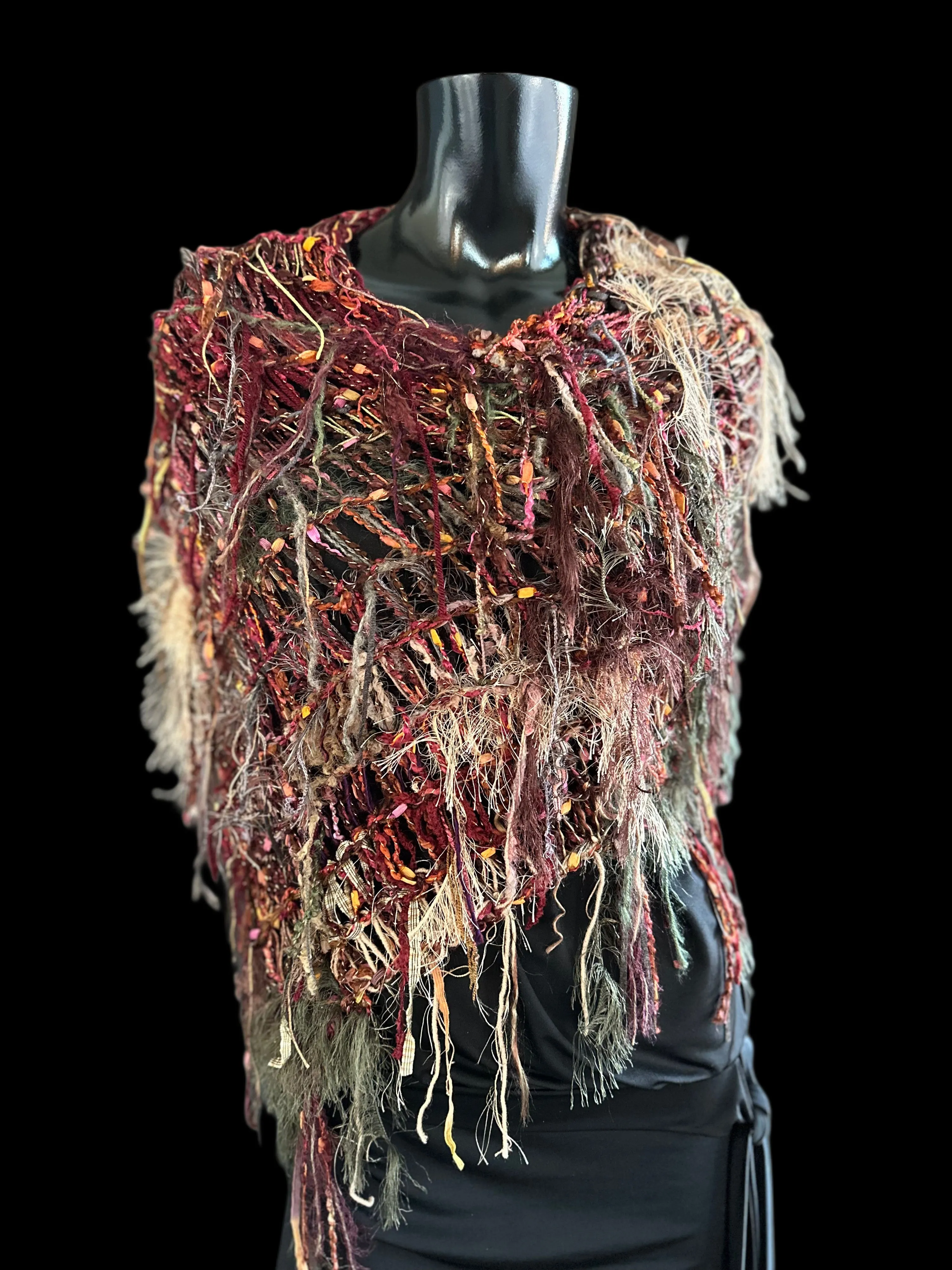 Knit boho poncho, knit pull-over, autumn color poncho, indie clothing