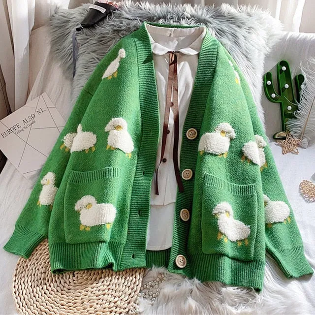 Knit Female Cardigan Loose Streetwear Knit Sweater Coat