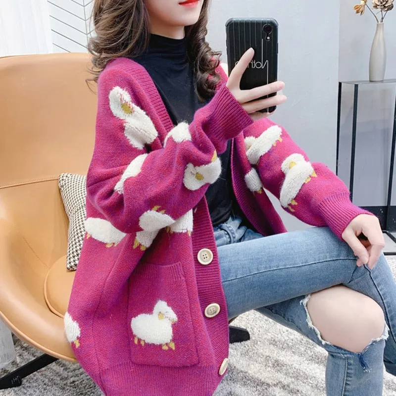 Knit Female Cardigan Loose Streetwear Knit Sweater Coat