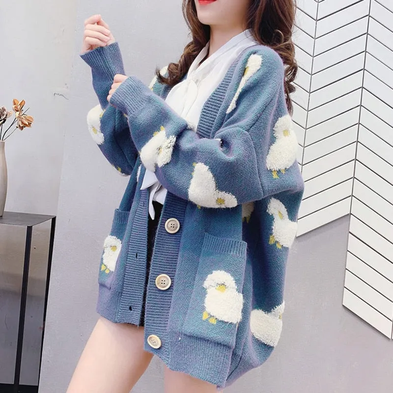 Knit Female Cardigan Loose Streetwear Knit Sweater Coat