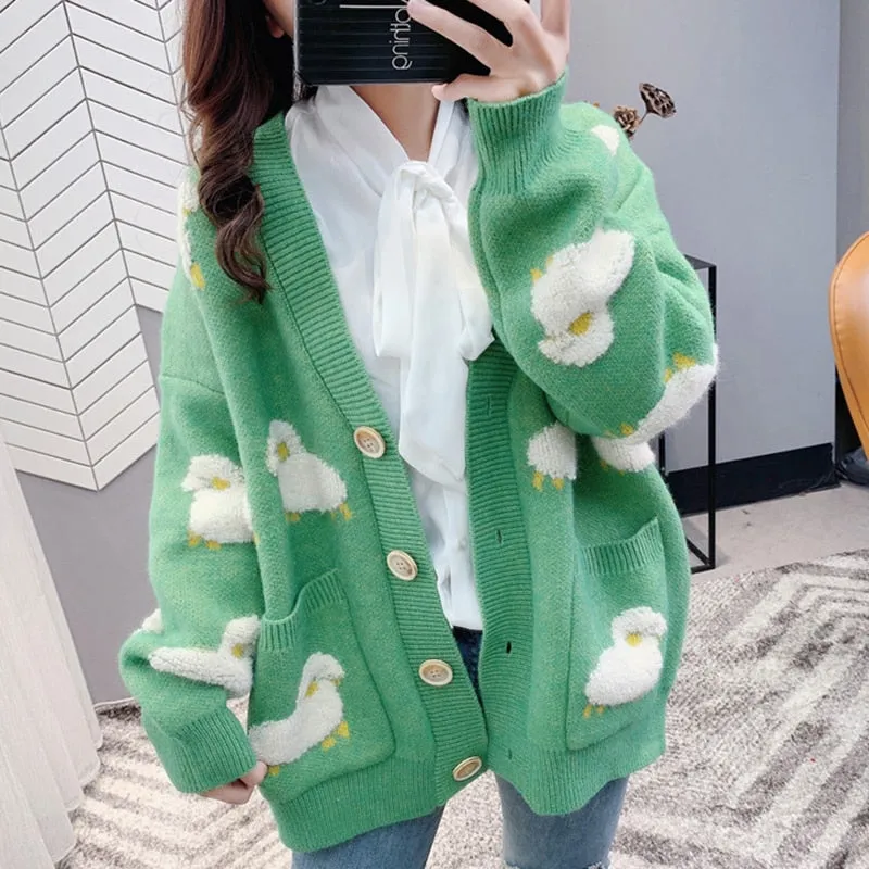 Knit Female Cardigan Loose Streetwear Knit Sweater Coat