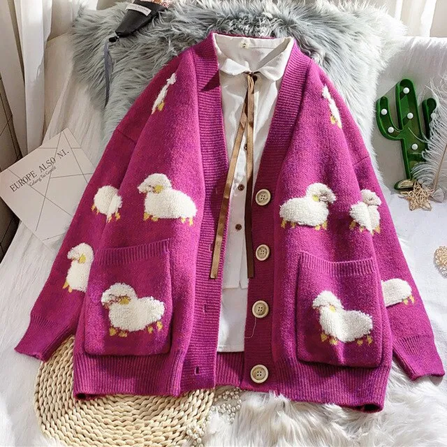 Knit Female Cardigan Loose Streetwear Knit Sweater Coat