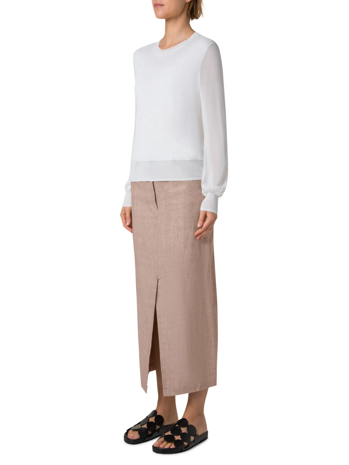 Knit Sweater with Sheer Neckline and Sleeves