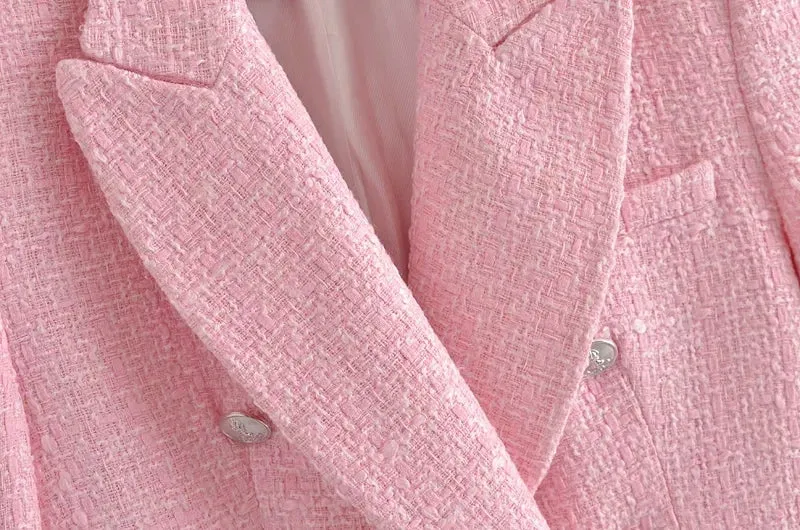 Knitted Tweed Pink Winter Blaze Coat Women