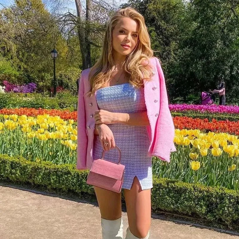 Knitted Tweed Pink Winter Blaze Coat Women
