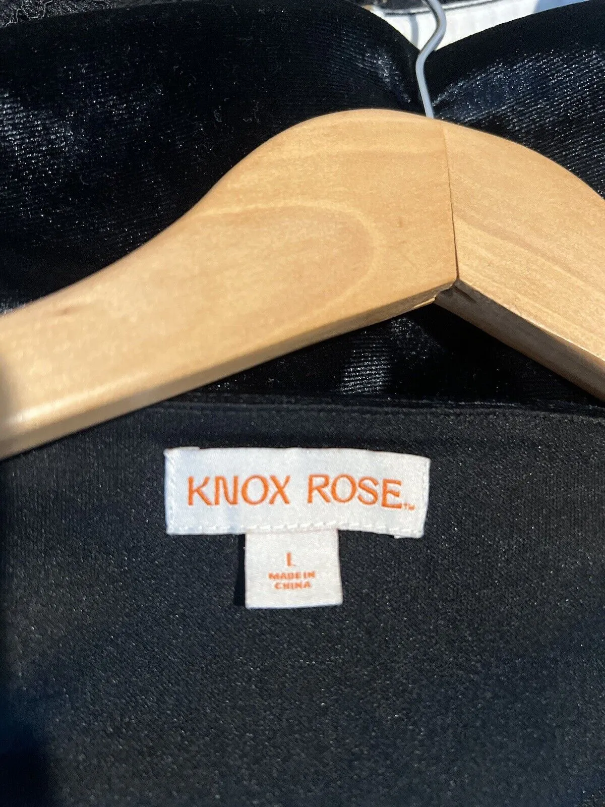 KNOX ROSE Black Velvet Velour Top Sz L Elbow Sleeve Blouse Elegant Party Formal
