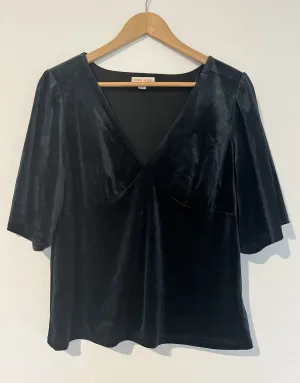 KNOX ROSE Black Velvet Velour Top Sz L Elbow Sleeve Blouse Elegant Party Formal