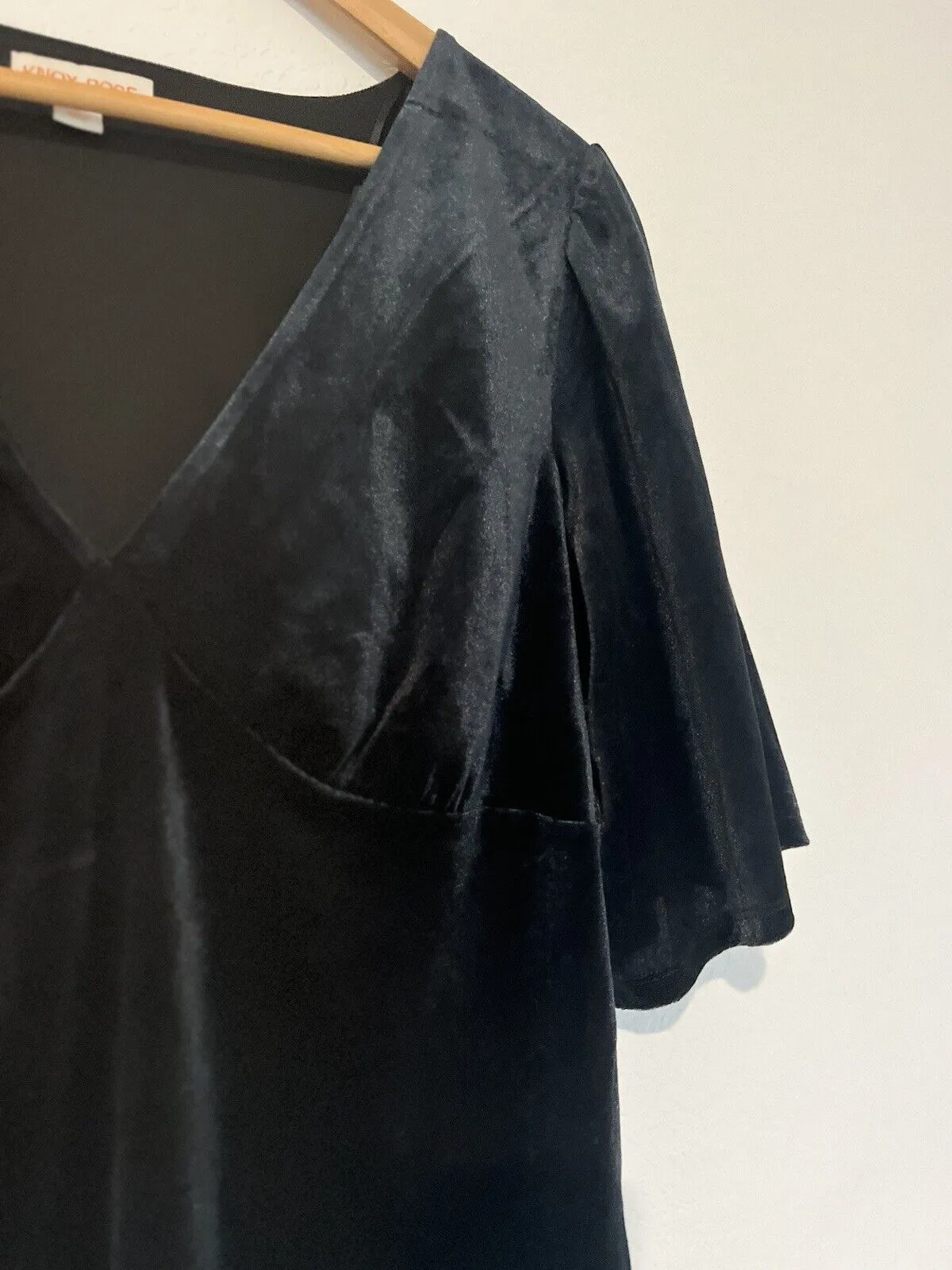 KNOX ROSE Black Velvet Velour Top Sz L Elbow Sleeve Blouse Elegant Party Formal