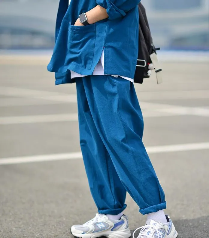 Korean Hanbok Washed 17's Dyed Cotton Common Use Man Woman Casual Daily Clothing BTS Vivid Blue 24014